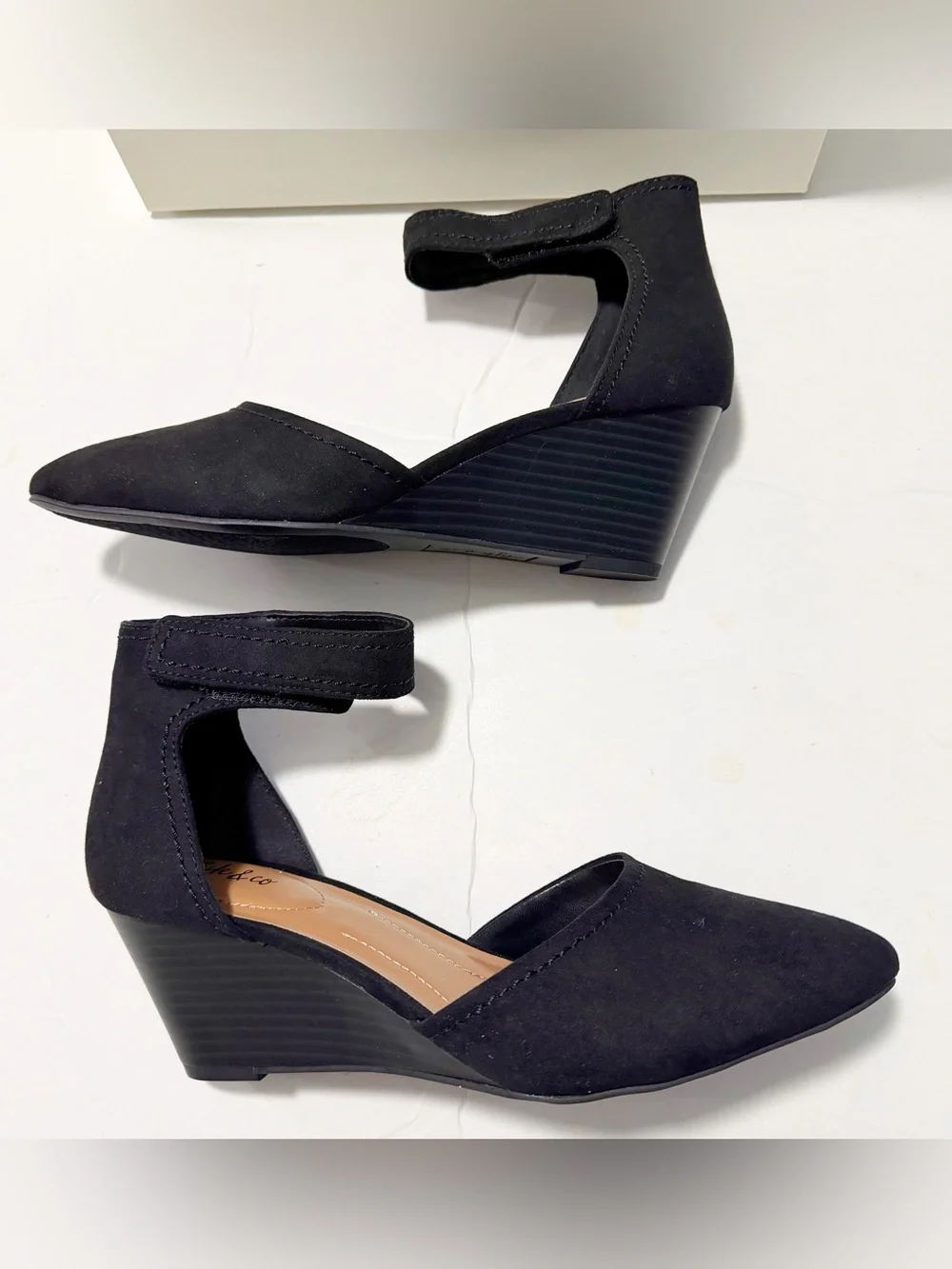 NIB Style & Co. YARAHF Two-Piece Wedge Pump Black Sandals